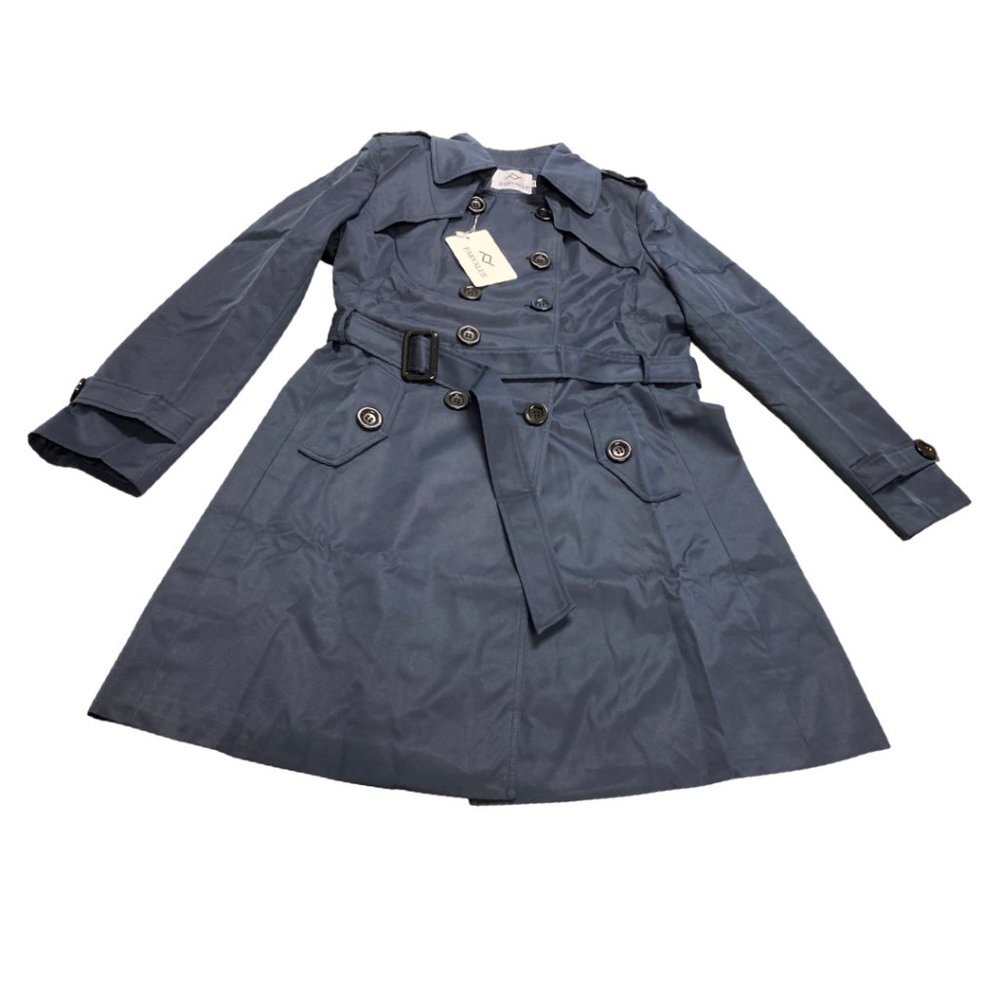 FARVALUE Women's Double Breasted Trench Coat Water Resistant Overcoat-Navy